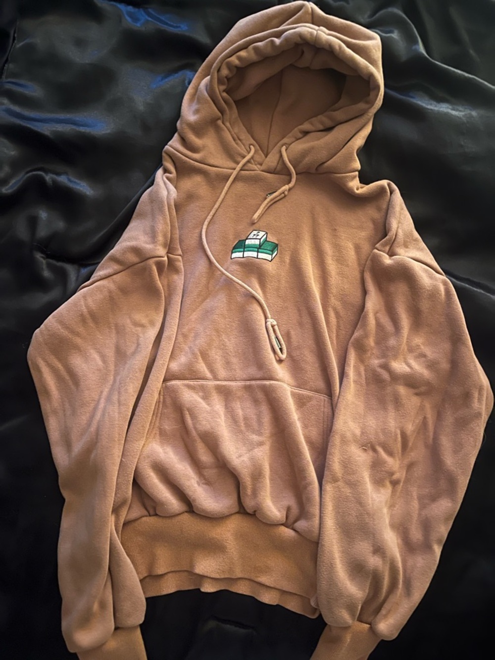Men's Tan Pullover Hoodie with Embroidered Graphic